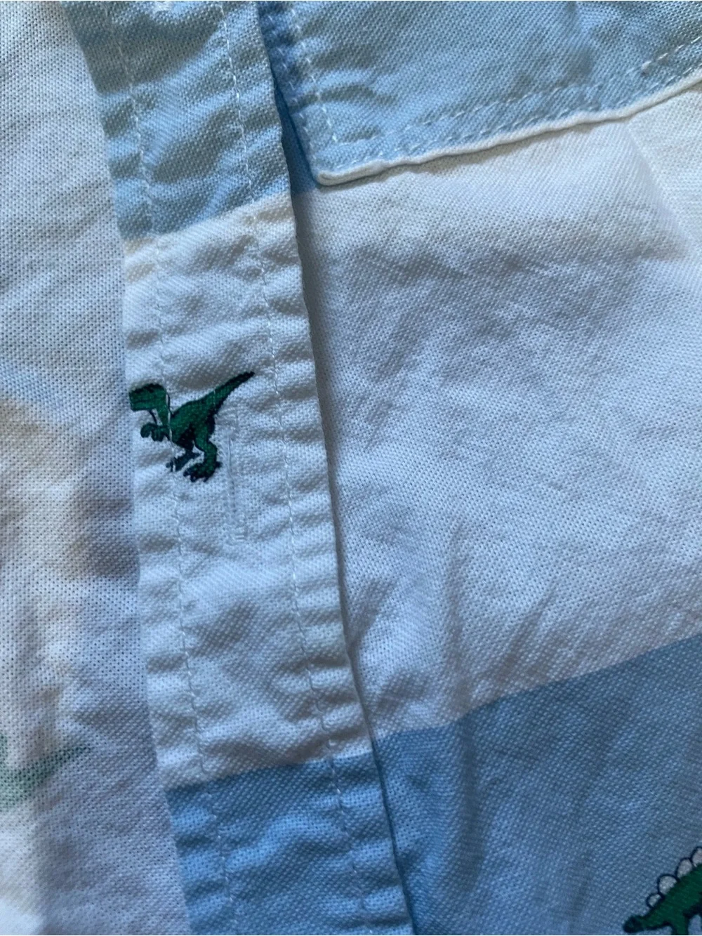 Old Navy Light Blue & White Striped Button-Down with Green Dino Motif
